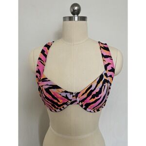 Beach Bunnny Top Underwire Halter Tie Bright Vibrant Multicolor Zebra XL DD Cup